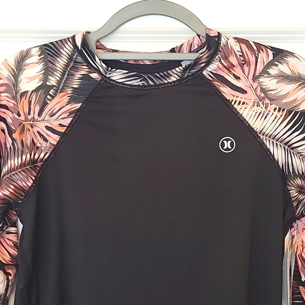 Hurley Women's Long Sleeve Rashguard Shirt Top Pull Over Brown Floral Medium NWT - Picture 5 of 9